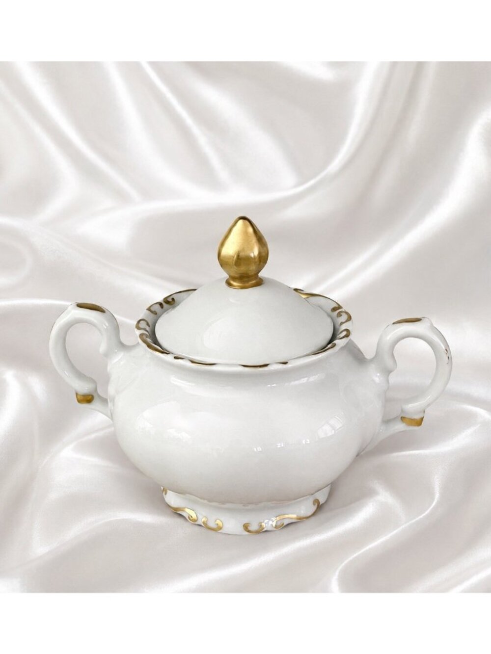 Vtg Bareuther Bavaria Germany Porcelain Sugar Bowl Gold Trim Lidded MCM Elegance